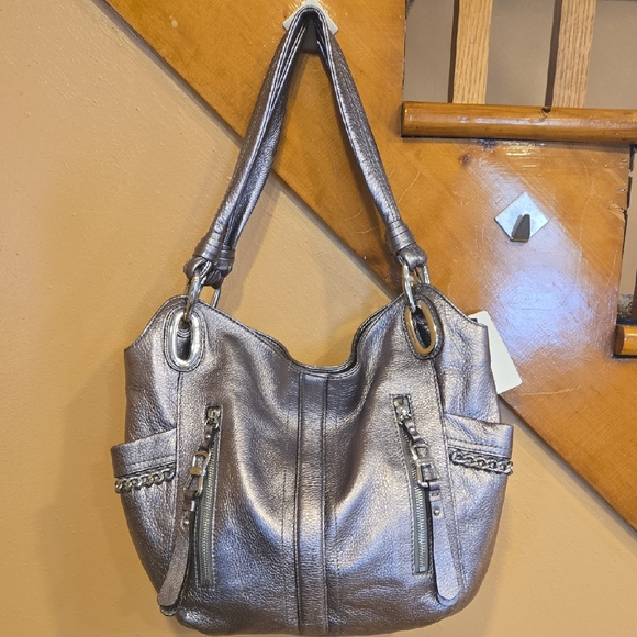 b. makowsky Handbags - NWT B. Makowsky Metallic Leather Silver Women's Shoulder Bag